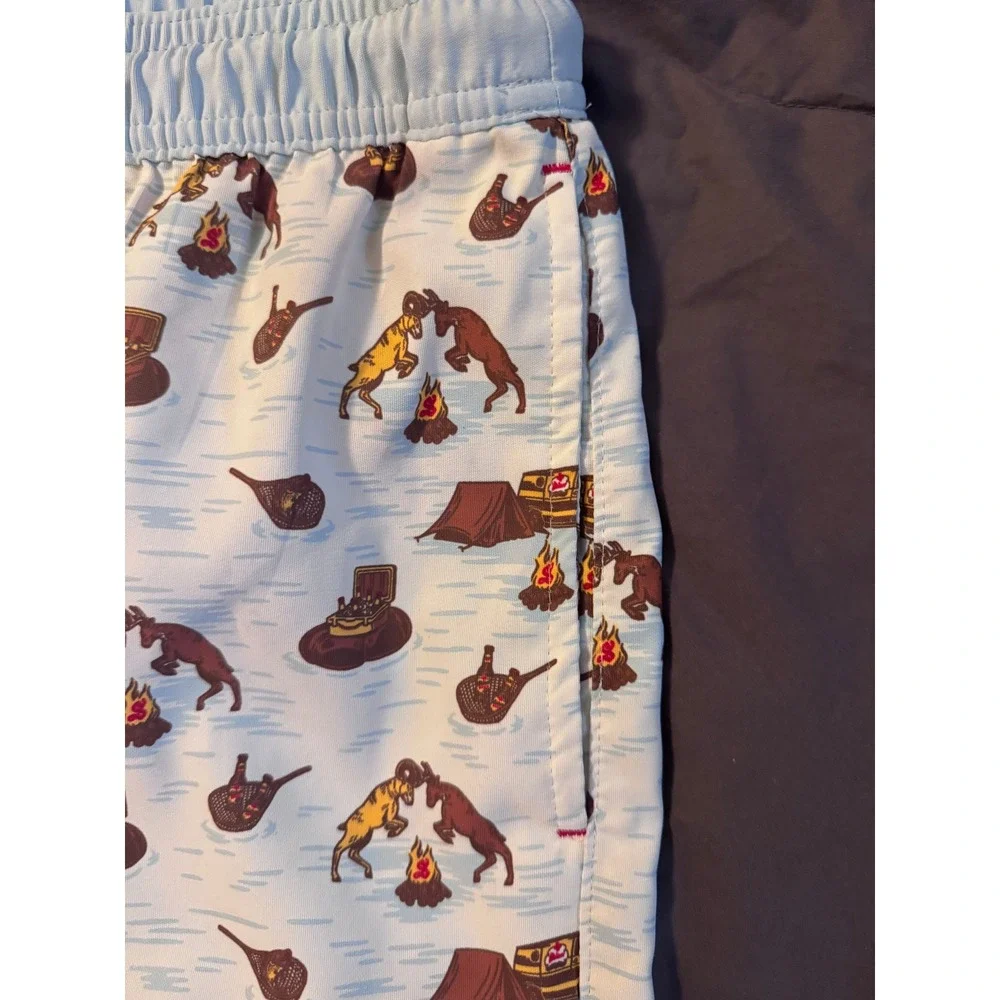 Magellan Outdoors Shiner Beer Swim Trunks Mens Large Blue Camping Print